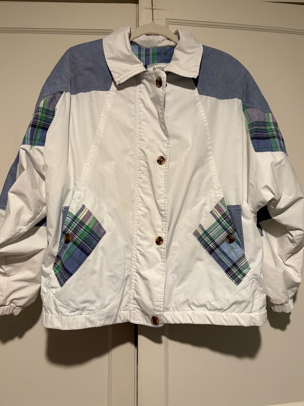 Vintage 80s/90s Patchwork Plaid Colorblock Casual Bomber Jacket